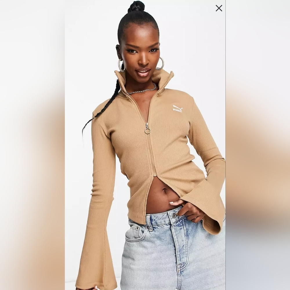 PUMA CLASSIC BEIGE/TAN RIBBED SHIRT/ JACKET-WOMEN'S SIZE L-BRAND NEW-NWT